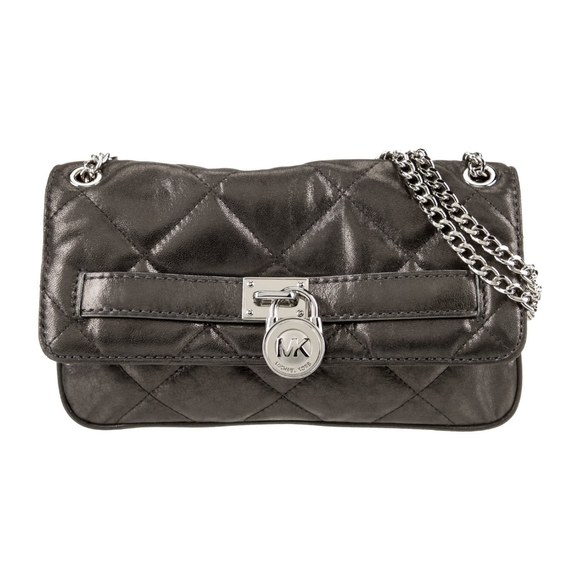 Michael Kors Hamilton Quilted Chain Crossbody Bag In Gunmetal - Picture 1 of 10
